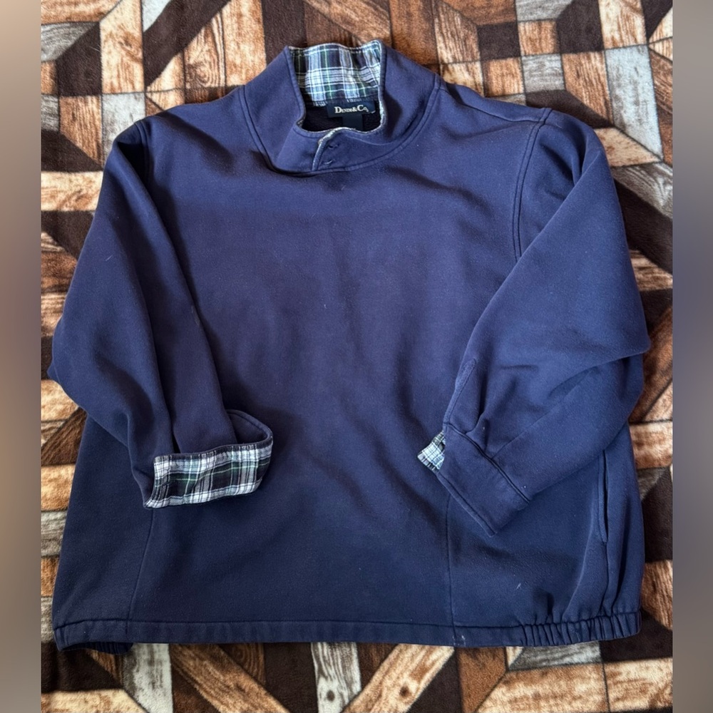 Denim&Co Navy Turtleneck Sweater with Plaid Accents